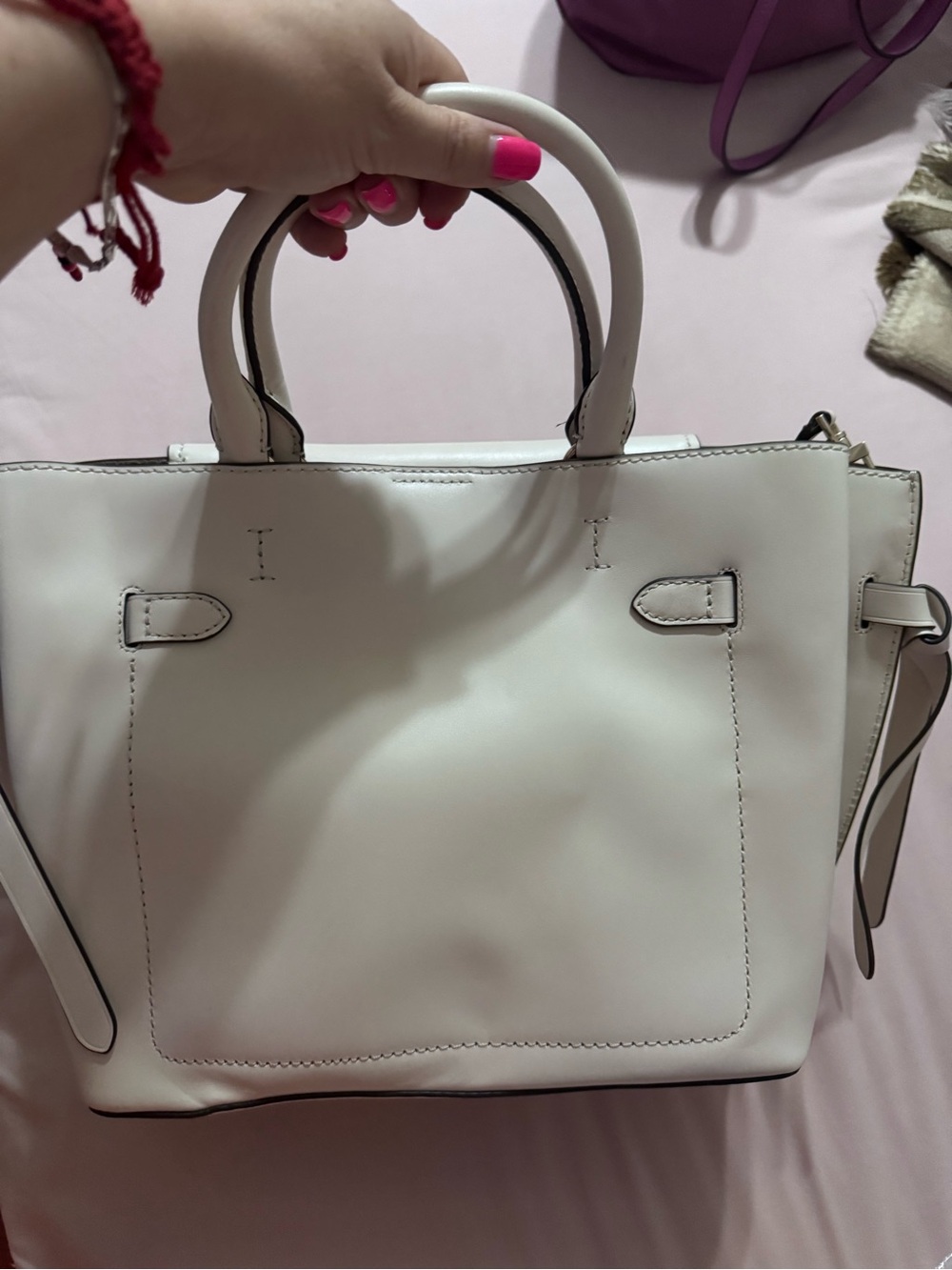 Michael Kors White Leather Satchel with Gold Chain Lock - Picture 4 of 7